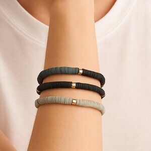 Beaded Bracelet Set; 3 Pc. Bracelet Set Silver, Grey & Black Beaded Bracelets